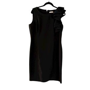 Calvin Klein Black One Shoulder Dress with Ruffle